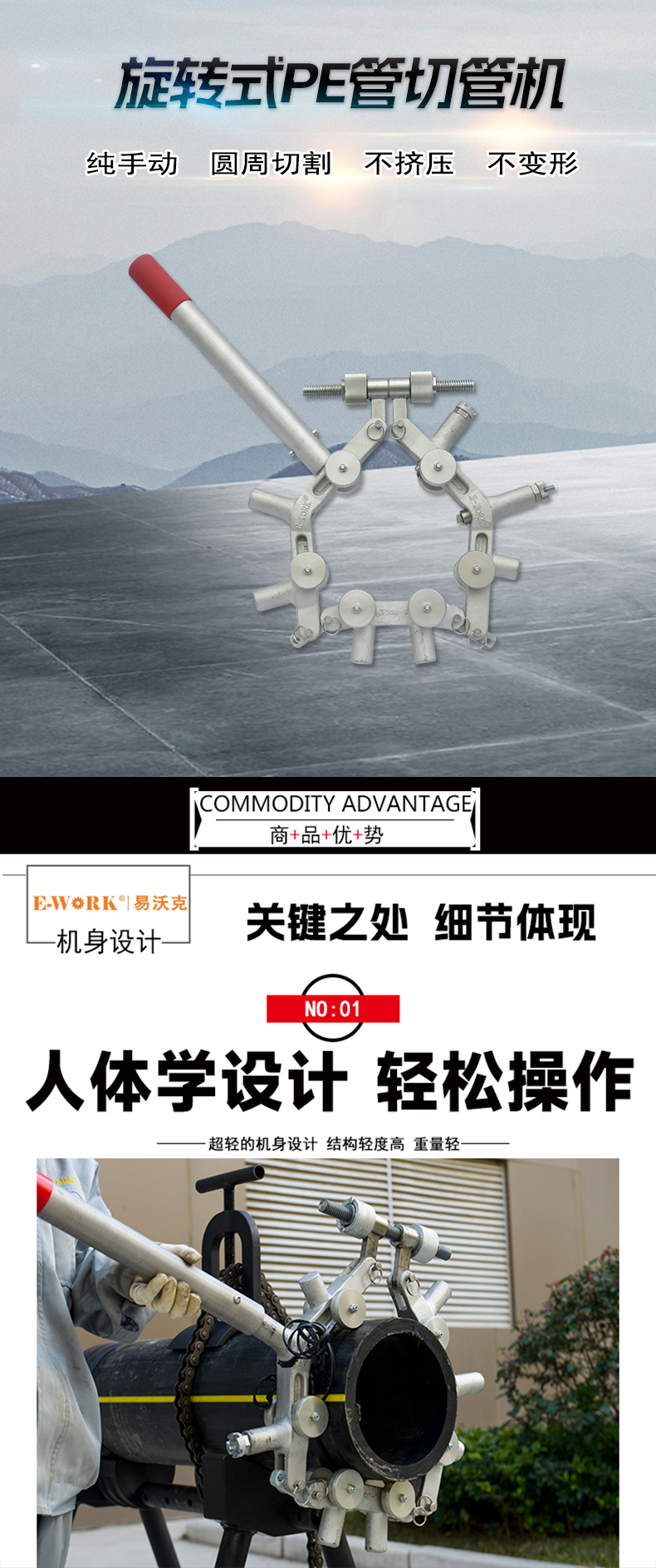 易沃克800型旋轉式塑料管切管機塑料管子割刀產品概述